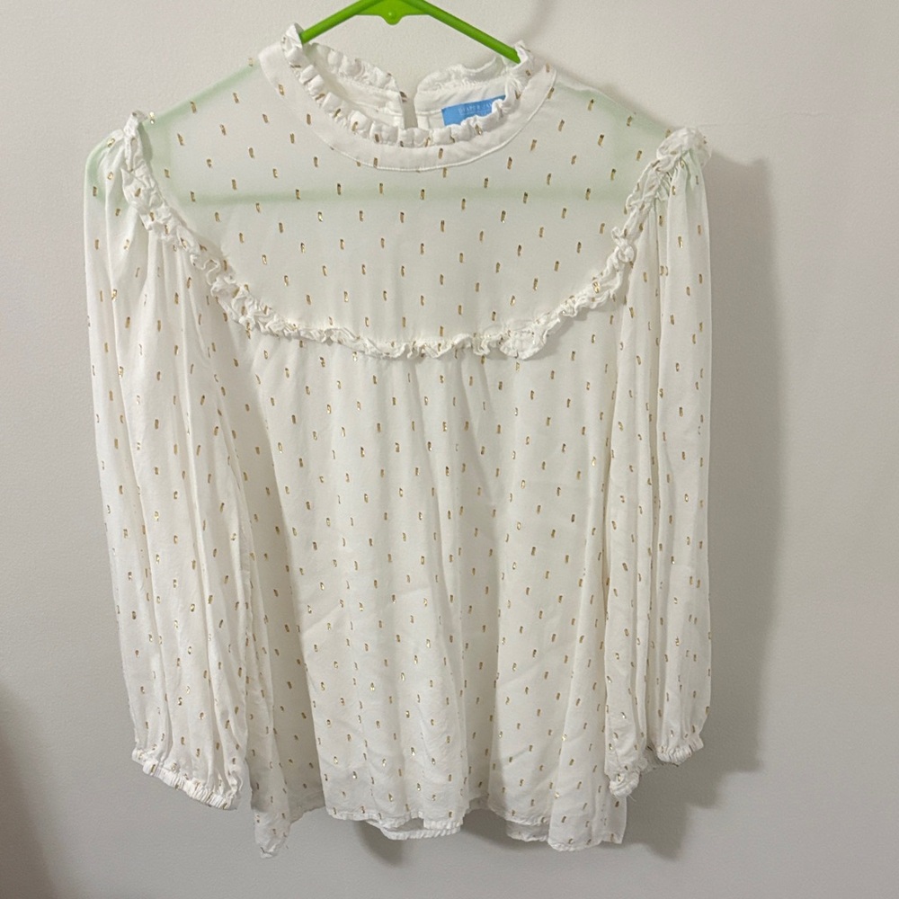 Elegant White and Gold Ruffled Women's Top